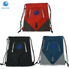 Custom Logo Jacquard Drawstring Backpack with Zipper Pockets Shopping Traveling Gym String Pack